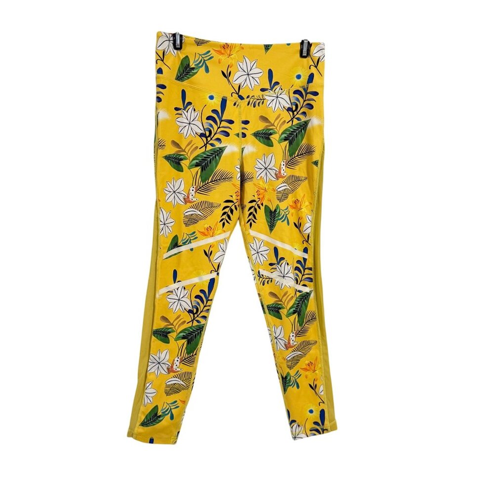 Zyia Active Lock N Tight Yellow Floral Reflective Mesh Leggings‎ Size 8 - 10